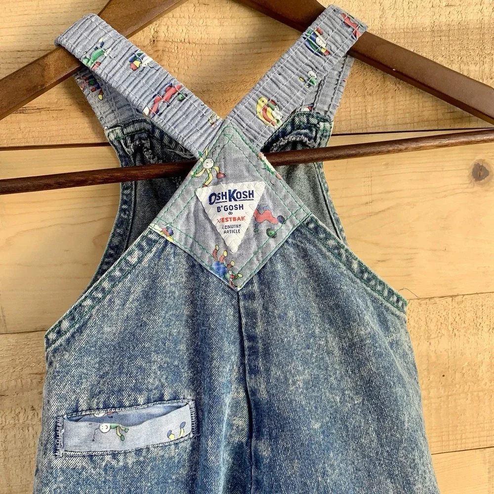 VTG RARE Oshkosh Vestbak Bubble Overalls 12mo Open Button Front Embossed 3D Logo